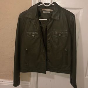 Tommy Hilfiger Olive Green Leather Jacket